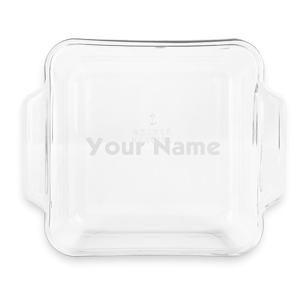 Custom Block Name Glass Cake Dish with Truefit Lid - 8in x 8in (Personalized)