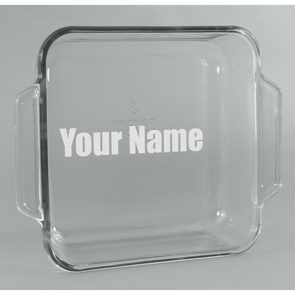 Custom Block Name Glass Cake Dish - 8in x 8in (Personalized)