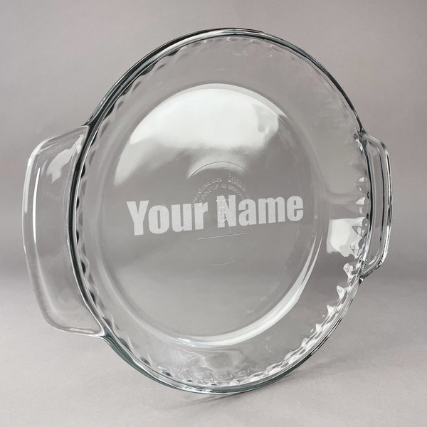 Custom Block Name Glass Pie Dish - 9.5in Round (Personalized)