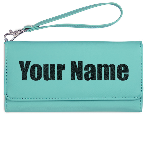 Custom Block Name Ladies Leatherette Wallet - Laser Engraved- Teal (Personalized)