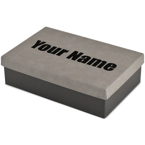 Custom Block Name Large Gift Box w/ Engraved Leather Lid (Personalized)