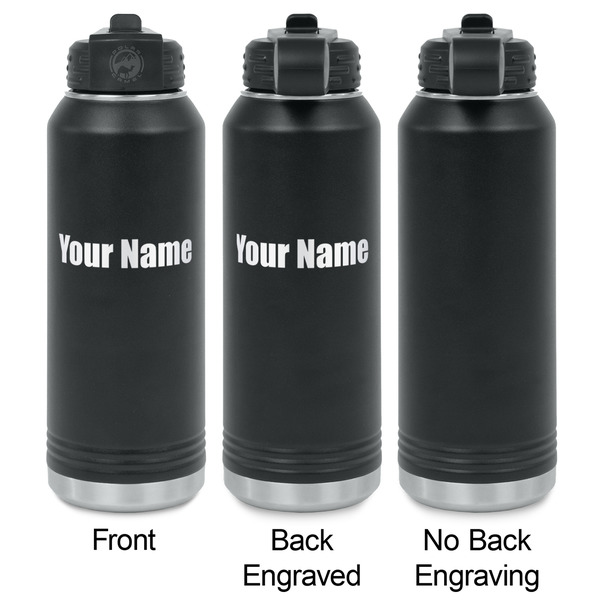 Block Name Laser Engraved Water Bottles - 2 Styles - Front & Back View