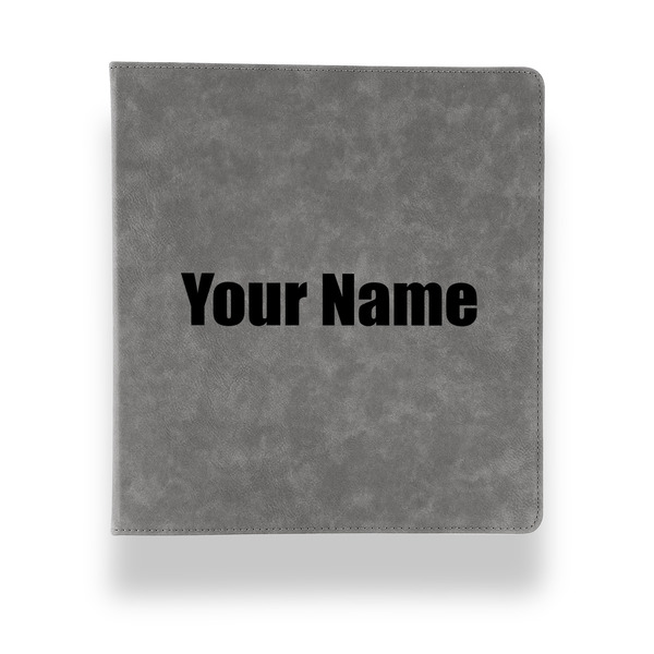 Custom Block Name Leather Binder - 1" - Grey (Personalized)