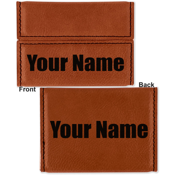 Block Name Leather Business Card Holder - Front Back