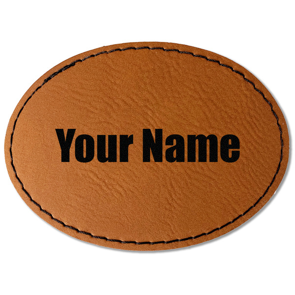 Custom Block Name Faux Leather Iron On Patch - Oval (Personalized)