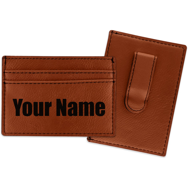 Custom Block Name Leatherette Wallet with Money Clip (Personalized)