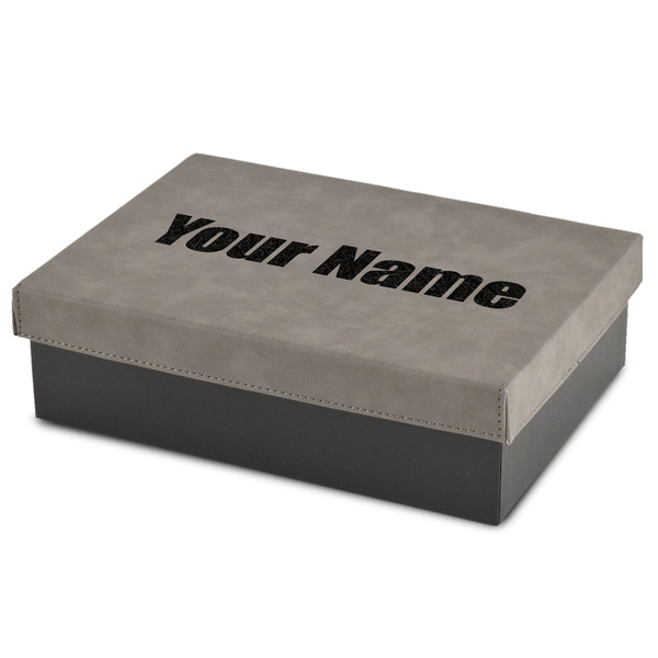 Custom Block Name Medium Gift Box w/ Engraved Leather Lid (Personalized)