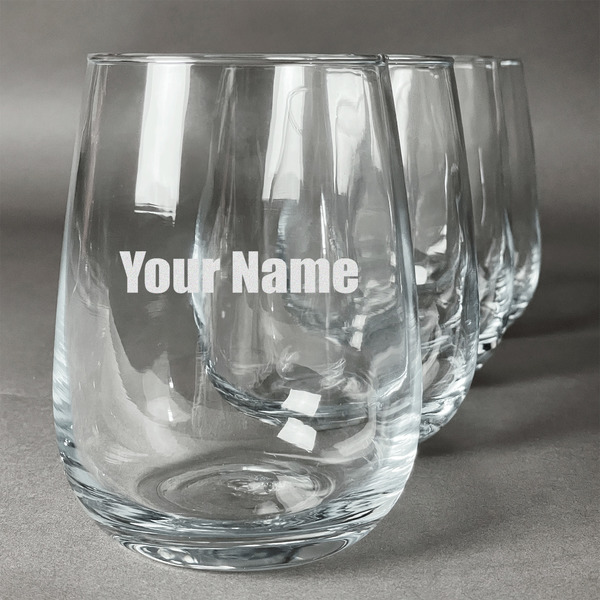 Custom Block Name Stemless Wine Glasses (Set of 4) (Personalized)