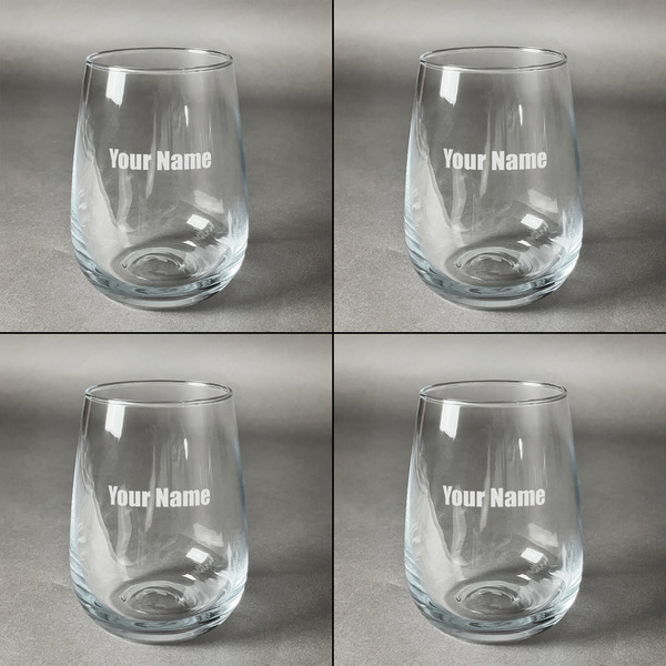 Block Name Set of Four Personalized Stemless Wineglasses (Approval)