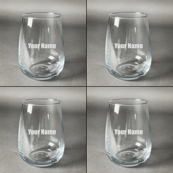 Block Name Set of Four Personalized Stemless Wineglasses (Approval)