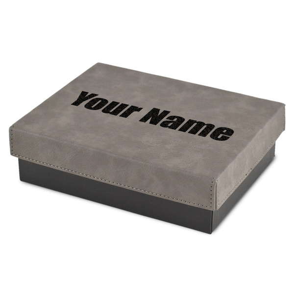 Custom Block Name Small Gift Box w/ Engraved Leather Lid (Personalized)