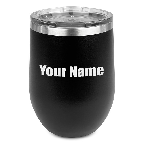 Custom Block Name Stemless Stainless Steel Wine Tumbler - Black - Double Sided (Personalized)