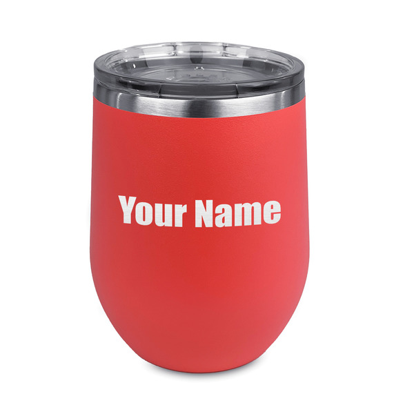 Custom Block Name Stemless Stainless Steel Wine Tumbler - Coral - Double Sided (Personalized)