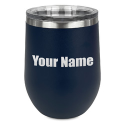 Block Name Stemless Stainless Steel Wine Tumbler - Navy - Double Sided (Personalized)