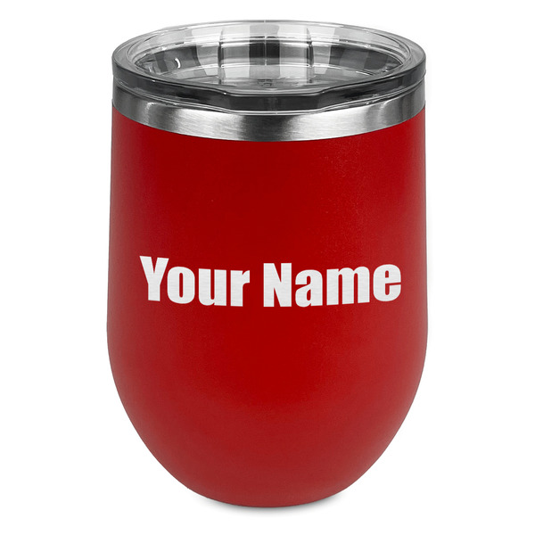 Custom Block Name Stemless Stainless Steel Wine Tumbler - Red - Single Sided (Personalized)