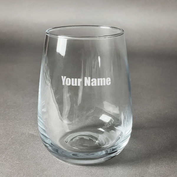 Custom Block Name Stemless Wine Glass - Engraved (Personalized)
