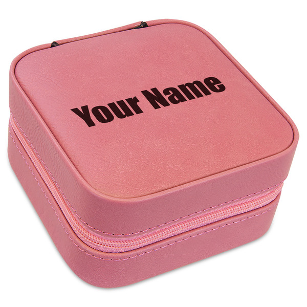 Custom Block Name Travel Jewelry Boxes - Pink Leather (Personalized)
