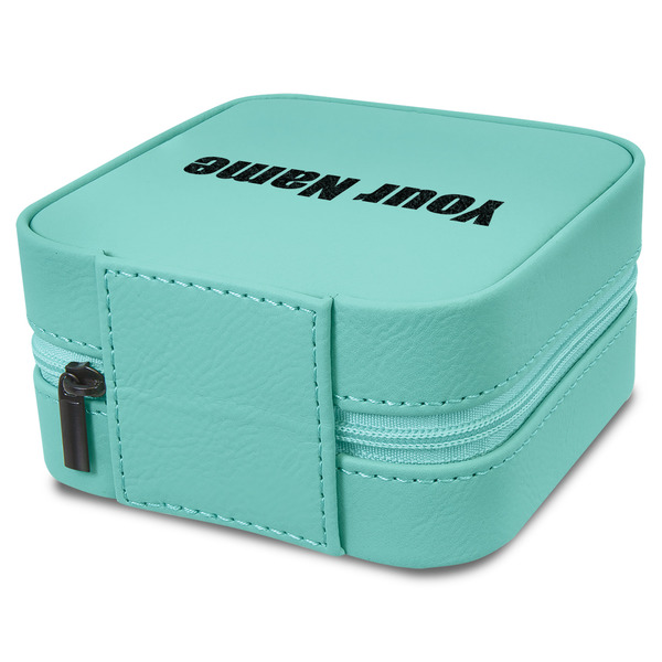 Block Name Travel Jewelry Boxes - Leather - Teal - View from Rear