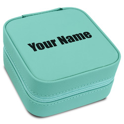 Block Name Travel Jewelry Box - Teal Leather (Personalized)