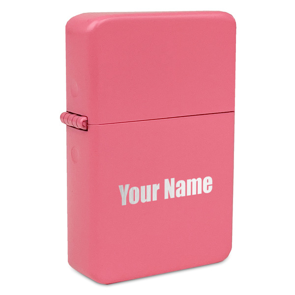 Custom Block Name Windproof Lighter - Pink - Double Sided & Lid Engraved (Personalized)