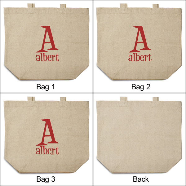 Name & Initial 3 Reusable Cotton Grocery Bags - Front & Back View