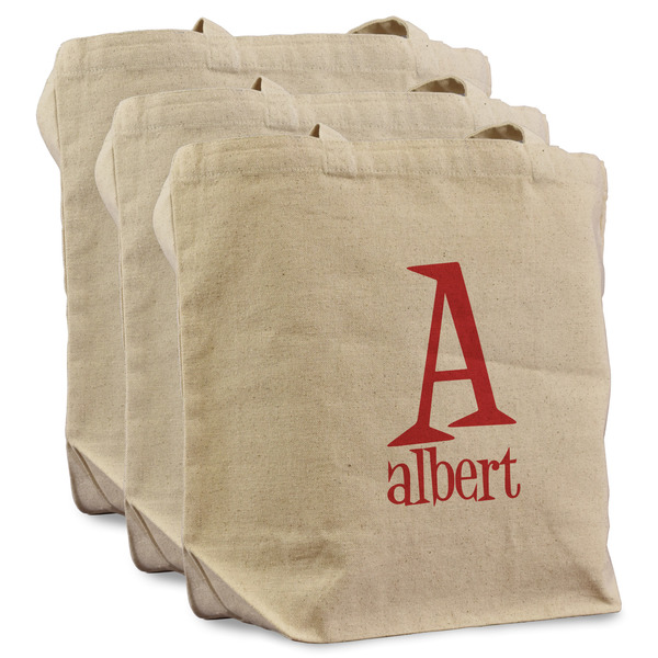 Custom Name & Initial Reusable Cotton Grocery Bags - Set of 3 (Personalized)