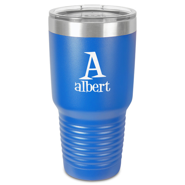 Custom Name & Initial 30 oz Stainless Steel Tumbler - Royal Blue - Single-Sided (Personalized)