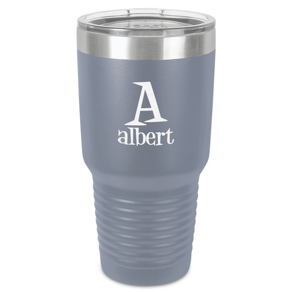 Custom Name & Initial 30 oz Stainless Steel Tumbler - Grey - Single-Sided (Personalized)