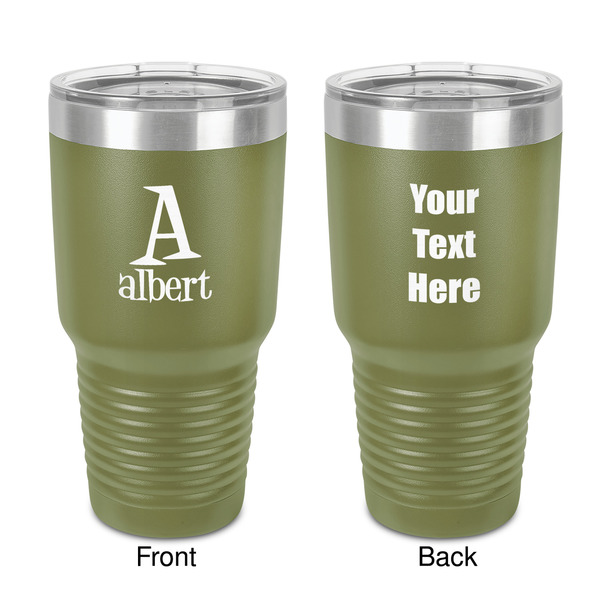 Custom Name & Initial 30 oz Stainless Steel Tumbler - Olive - Double-Sided (Personalized)