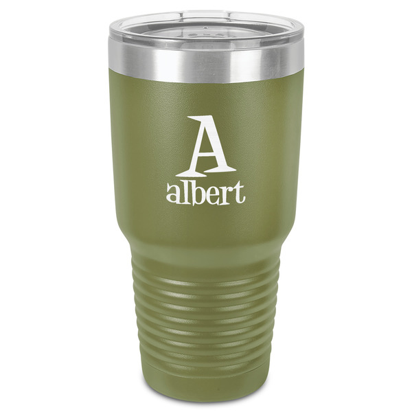 Custom Name & Initial 30 oz Stainless Steel Tumbler - Olive - Single-Sided (Personalized)