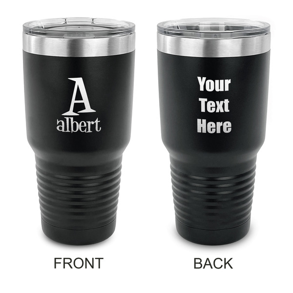 Custom Name & Initial 30 oz Stainless Steel Tumbler - Black - Double-Sided (Personalized)