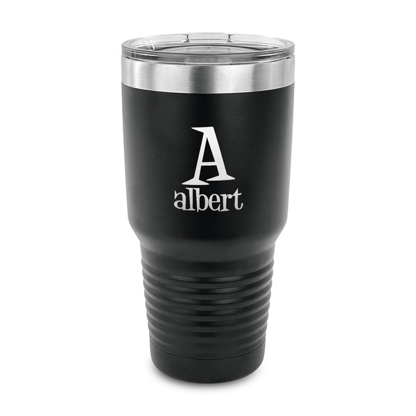 Custom Name & Initial 30 oz Stainless Steel Tumbler - Black - Single-Sided (Personalized)