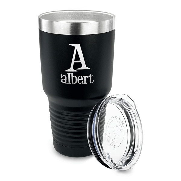 Name & Initial 30 oz Stainless Steel Ringneck Tumblers - Black - LID OFF