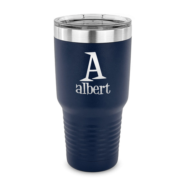 Custom Name & Initial 30 oz Stainless Steel Tumbler - Navy - Single-Sided (Personalized)