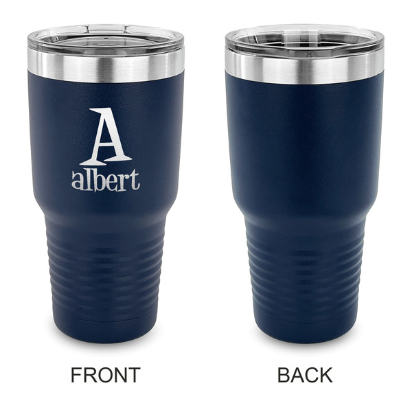 Name & Initial 30 oz Stainless Steel Ringneck Tumblers - Navy - Single Sided - APPROVAL