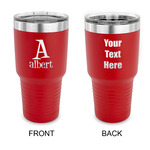 Name & Initial 30 oz Stainless Steel Tumbler - Red - Double-Sided (Personalized)