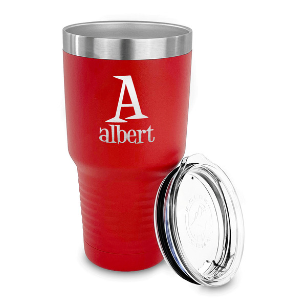 Name & Initial 30 oz Stainless Steel Ringneck Tumblers - Red - LID OFF