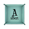 Name & Initial 6" x 6" Teal Leatherette Snap Up Tray - FOLDED UP