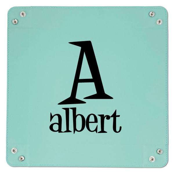 Name & Initial 9" x 9" Teal Leatherette Snap Up Tray - APPROVAL