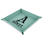 Name & Initial Faux Leather Valet Tray - 9" x 9"  - Teal (Personalized)