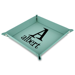 Name & Initial 9" x 9" Teal Faux Leather Valet Tray (Personalized)