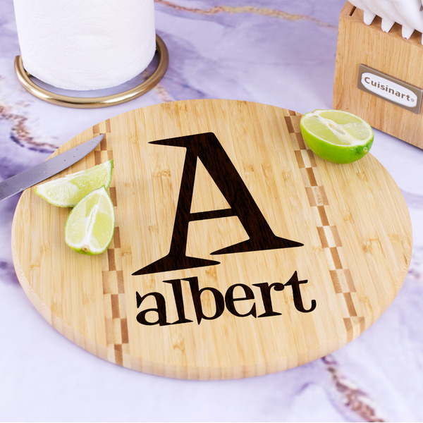 Name & Initial Bamboo Cutting Board - In Context