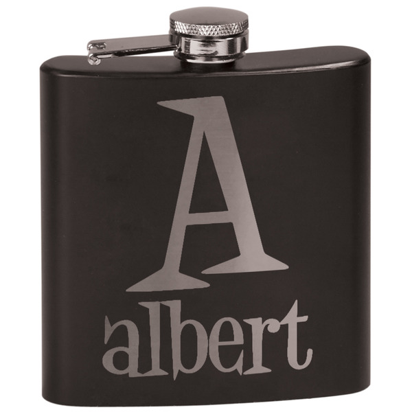 Custom Name & Initial Black Flask Set (Personalized)