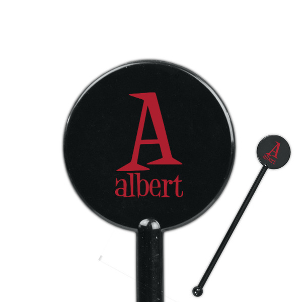 Custom Name & Initial 5.5" Round Plastic Stir Sticks - Black - Single-Sided (Personalized)