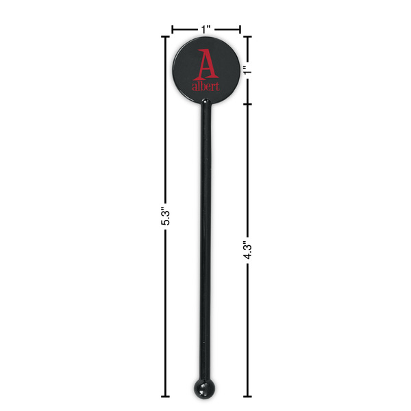 Name & Initial Black Plastic 5.5" Stir Stick - Round - Dimensions