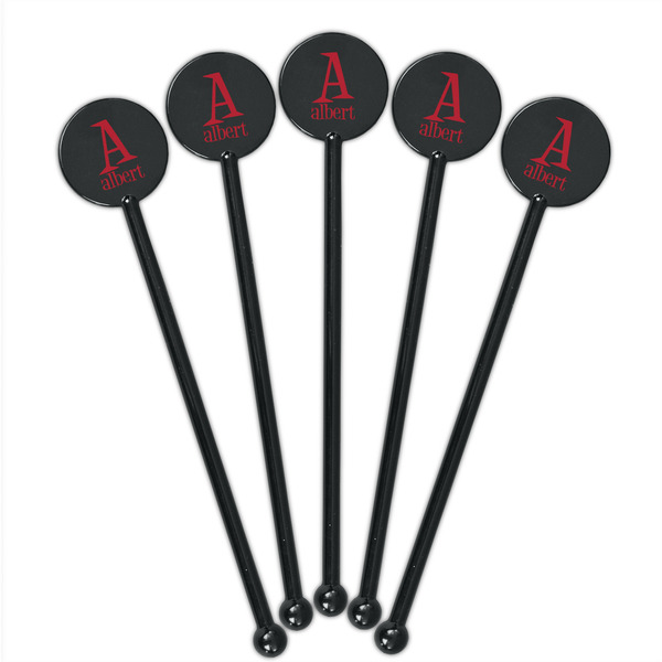 Name & Initial Black Plastic 5.5" Stir Stick - Round - Fan View