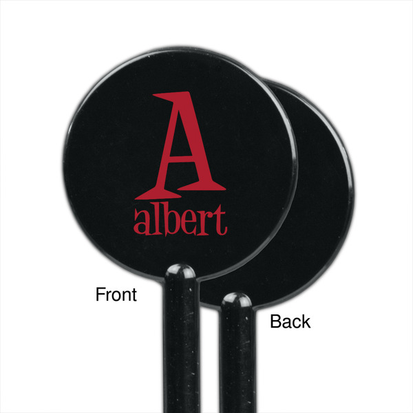 Name & Initial Black Plastic 5.5" Stir Stick - Single Sided - Round - Front & Back