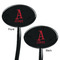 Name & Initial Black Plastic 7" Stir Stick - Double Sided - Oval - Front & Back
