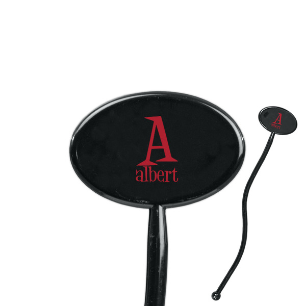 Custom Name & Initial 7" Oval Plastic Stir Sticks - Black - Single-Sided (Personalized)