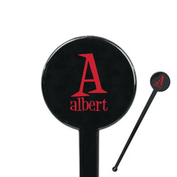 Name & Initial 7" Round Plastic Stir Sticks - Black - Double-Sided (Personalized)